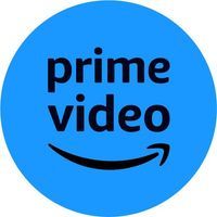 an amazon logo with the words prime video in black on a blue circle over white background