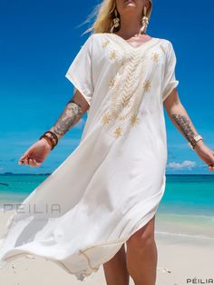 Peilia - Exquisite Embroidered Bohemian V Neck Short Sleeve Dress: A Fashionable and Versatile Choice for Casual or Beach Wear, Embracing the Essence of Boho Style, Ideal for Womens Wardrobe Short Sleeve Embroidered Dresses For Beach Season, Casual Embroidered Maxi Dress For Vacation, Summer Embroidered Dresses For Beach Season, Floral Embroidered Maxi Dress For Summer Beach, Casual Floral Embroidered Maxi Dress For Beach, Embroidered Maxi Dress For Summer Vacation, Floral Embroidery Maxi Dress For Summer Beach, Embroidered Beachwear Maxi Dress For Beach, Embroidered Maxi Beach Dress