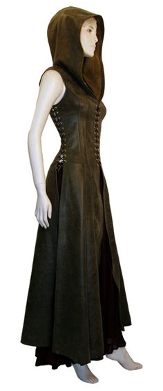 Found in dark brown or black, layered over black pants and high laced black boots. Brown Leather Dress, Tauriel, Steam Punk, Fantasy Clothing