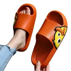 The Cartoon Duck Print Chunky Slides are a fun pair of slides everyone will enjoy! With two style variations, the quacking duck sits on the top of the slides or on the sides. The Cartoon Duck Print Chunky Slides are easy to slip on and off and are very comfortable! Walk-in style! FEATURES: Style Open Toe Season Spring/Summer Sole Flat Vamp material EVE COMFORTABLE MATERIAL: The Cartoon Duck Print Chunky Slides are made of high-density material. These are light, soft, breathable, and waterproof, Playful Non-slip Slip-on Slides, Comfortable Orange Slides With Round Toe, Comfortable Orange Round Toe Slides, Playful Open Toe Slides For Spring, Fun Slide Slippers For Spring, Fun Non-slip Slides For Spring, Spring Slip-on Slides With Fun Style, Spring Slip-on Slides In Fun Style, Spring Fun Slip-on Slides