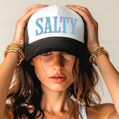 Salty Coastal Cowgirl Trucker Hat, Preppy Summer Beach Foam Trucker Mesh Cap MADE TO ORDER Each hat is  MADE-TO-ORDER in house using Otto Brand Trucker Hats and Top Quality DTF printing technique. PROCESSING TIME Turnaround time is 1-3 business days (not including weekends or holidays) SHOP POLICIES Due to the custom, made-to-order nature of our products we have an exchange policy only. Customer is responsible for shipping back unused product in original condition for even exchange in our shop. Casual Beach Baseball Cap With Letter Print, Trendy White Baseball Cap For Beach, Trendy White Baseball Cap For The Beach, Blue Summer Hats With Letter Print, Blue Letter Print Hats For Summer, Blue Letter Print Hat For Summer, Trendy Summer Hats With Letter Print, Blue Letter Print Summer Hat, Blue Beach Hat With Letter Print