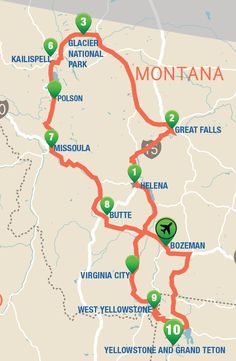 a map showing the route to montana