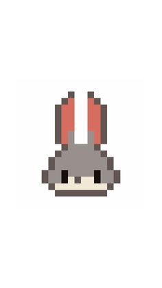 an animal head with red ears on it's face and one eye closed, in pixel art style