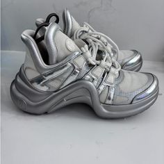 Louis Vuitton Super Fancy Tennis Shoes Look Very Elegant, The Color Is Silver, I Bought Them In Size 7 But They Fit A Size 6 Tennis Shoes, Womens Shoes Sneakers, Tennis, Shoes Sneakers, Size 7, Louis Vuitton, Size 6, Women Shoes, Sneakers