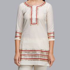 New With Tag Made From Kora Cotton Come With Kurta Top And Dupata No Pant Casual White Fitted Kurta, Festive Cotton Tops With Embroidered Border, White Casual Top For Festive Season, White Casual Tops For Festive Occasions, White Casual Festive Top, Casual White Top For Festive Season, White Casual Kurta With Floral Embroidery, White Tops With Resham Embroidery, Festive White Cotton Tops