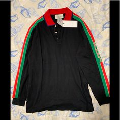 New With Tags. Retail $980. Authentic Gucci Polo With Stripe. Size Large Black Gucci Collared Top, Black Collared Gucci Top, Gucci Black Collared Top, Gucci Polo Shirt Men, Gucci Polo Shirt, Gucci Shirts, White Polo, Cotton Polo, Gucci Men