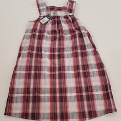 Red Blue Plaid Dress Bnwt 100% Cotton. Baby Doll Style Dress Plaid Cotton Beach Dresses, Cotton Plaid Dress For Beach, Casual Red Cotton Dress, Red Cotton Lined Sundress, Plaid Cotton Dresses For Daywear, Casual Plaid Cotton Sundress, Plaid Cotton Sleeveless Dress, Casual Red Cotton Sundress, Red Cotton Beach Dress