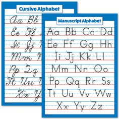 two handwriting sheets with cursive alphabets on them