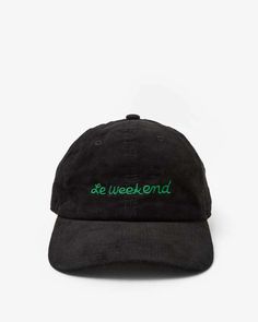 Get ready for the weekend with our Le Weekend Corduroy Baseball Hat! Made with soft corduroy material, this hat will keep you comfortable and stylish. The black and green color combination adds a playful touch to any outfit. Perfect for casual weekends (or pretending it's the weekend any day of the week)! Sliding metal closure - adjustable Min. circumference: 22 inches Max. circumference: 24 1/2 inches Brim: 2 1/2 inches One size fits most Green Color Combination, Green Color Combinations, Corduroy Material, Hair Setting, Day Of The Week, Baseball Hat, Gift Accessories, Clothes Gift, Color Combination