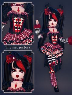 Aesthetic Jester Outfit, Jester Girl Dti, Dti Fits Halloween, Circus Dti Outfit, Jester Dti Theme, Dti Halloween Costumes, Dti Theme Your Worst Fear, Your Worst Fear Dti Theme