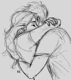 a drawing of a couple hugging each other