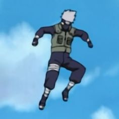 an animated man is flying through the air