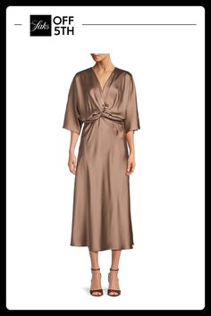 Crafted In Satin Finish, This Midi Dress Has A Surplice Neckline And A Twist Front Detail. Surplice Neckline Elbow-Length Sleeves Pullover Twist Detail Polyester & Spandex Machine Wash Made In Usa Size & Fit About 51" From Shoulder To Hem Model Shown Is 5'10" (177cm) Wearing Us Size Small. Womens - W Trend Separates > Saks Off 5th. Renee C.. Color: Dune. Size: S. Surplice Neckline, Flattering Dresses, Satin Midi Dress, Elbow Length Sleeve, Twist Front, Satin Finish, Polyester Spandex, Day Dresses, Dresses For Sale