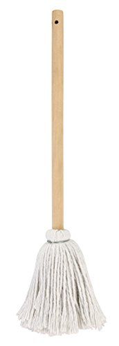 a white mop with wooden handle on a white background