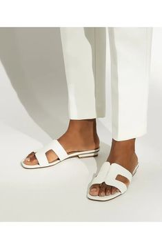 Dune London Loupe Slide Sandal (Women) | Nordstrom Elegant Sandals With Leather Lining For Vacation, Elegant Beach Slides Slip-on, Elegant Beach Slip-on Slides, Elegant Open Toe Slides For Vacation, Elegant Open Toe Slides For Summer, Luxury Spring Slides, Elegant Summer Open Toe Slides, Elegant Beach Slides, Luxury Slides With Textured Footbed For Spring