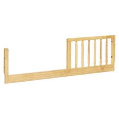 a wooden bed frame with rails on the bottom and headboard, against a white background