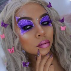 Lavendar Liner | Shanel Cosmetics Drag Makeup For Women, Colorful Blush, Pink And Purple Fairy Makeup, Edc Makeup, Purple Alt Makeup, Purple Makeup Alternative, Drag Makeup Purple, Gold Halloween