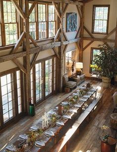 an overhead view of a large dining room