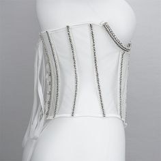 Elegant Backless Corset For Night Out, Elegant Fitted Corset Belt For Club, Elegant Embellished Sleeveless Corset, Elegant Backless Summer Corset, Elegant Summer Backless Corset, Glamorous Party Corset With Rhinestones, Elegant Bling Body Jewelry For Evening, Elegant Evening Body Jewelry With Bling, Glamorous Body Jewelry With Bling