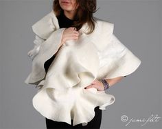 Felt Felted shawl Bridal shawl Elegant white Wavy Ruffle Wool Gifts, Ruffle Scarf, Bridal Shawl, Loom Knitting Patterns, Felted Scarves, Slouchy Hat, Natural Silk, Knitting Tutorial, Loom Knitting