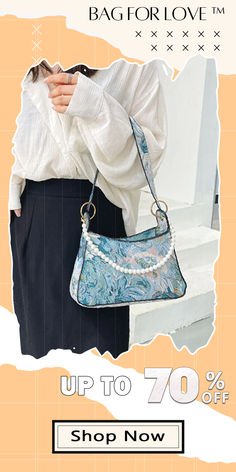 Bag For Love - Floral Print Beaded Detail Baguette Bag - Women Shoulder Bags