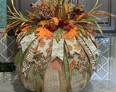 a decorative pumpkin sitting on top of a counter