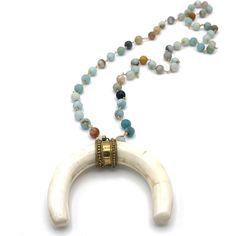 "Reach a hand to the crescent moongrab hold of the hollowIf she sits in the palm of the leftthat moon will be fuller tomorrow" Wear our Crescent Moon Buffalo Rosary Necklace and seize the day with joy. The gemstone properties of Amazonite bring harmony, balance and happiness. The neutral colors, like beige, green and gold, add to the calming natural vibe. An essential piece to add to your jewelry collection. Amazonite Properties: Amazonite gemstone calms anger and provides harmony and balance. B Bohemian Jewelry With Moon Charm And Round Beads, Bohemian Moon Shaped Jewelry With Natural Stones, Bohemian Necklaces With Moon Charm And Round Beads, Bohemian Moon Shaped Jewelry For Meditation, White Crescent Bohemian Jewelry, Bohemian White Crescent Jewelry, Bohemian Moon-shaped Necklaces With Natural Stones, Bohemian Moon-shaped Necklace With Natural Stones, Bohemian Moon Shaped Necklace With Natural Stones