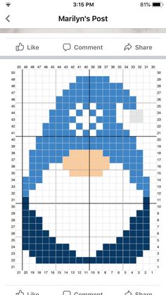 an iphone screen showing the cross stitch pattern for marvin's post, which is in blue