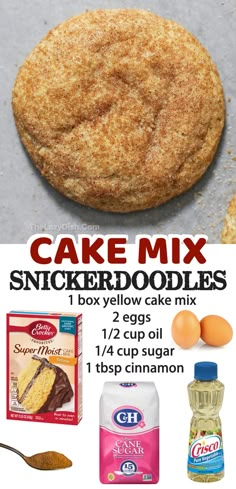 an advertisement for cake mix is shown in the middle of this image with eggs and other ingredients