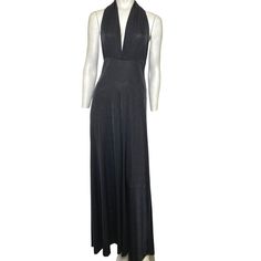 Features: By: Cefian Style: V-Neck Tie Back Maxi Dress Color: Black Tie Back Can Be Tied In Variety Of Ways D6616 Year Round Solid Color Size: Womens L Condition: New With Tags Black Stretch V-neck Evening Dress, Solid Full-length Maxi Dress For Party, Black Halter Neck Maxi Dress For Evening, Black Halter Neck Maxi Dress For Formal Occasions, Black Halter Neck Maxi Dress For Formal Events, Elegant Black Halter Neck Maxi Dress, Solid V-neck Evening Maxi Dress, Solid Halter Neck Maxi Dress For Evening, Formal V-neck Stretch Maxi Dress