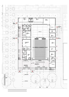 an architectural drawing shows the floor plan for a building with multiple levels and different areas