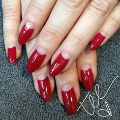 Image result for half moon nails Red Half Moon Nails, 1920s Nails, Reverse French Manicure, Gel French Manicure, Moon Nails