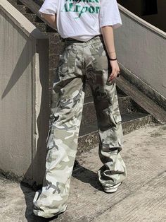 2023 Camo Print Baggy Parachute Cargo Pants Gray M in Straight Leg Pants Online Store | HouseofHalley.com Camo Cargo Pants Outfit, Cargo Pants Gray, Y2k Fabric, Parachute Cargo Pants, Parachute Cargo, Vest Blouse, Drawstring Detail, Cargo Pants Outfit, Camo Cargo Pants