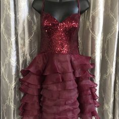 New , This Is A Gorgeous Dress. Layers Of Light Fabric And Sequins Top Adorable Beads The Lay On Your Back Burgundy Hoco Dress, Burgundy Hoco Dresses, Lilac Prom Dress, Dress Layers, Lace Prom Gown, Ellie Wilde Prom Dresses, Fairy Gown, Sequins Top, Cocktail Prom Dress