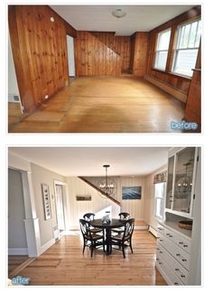 an instagram page with two pictures of a dining room and kitchen in the same photo