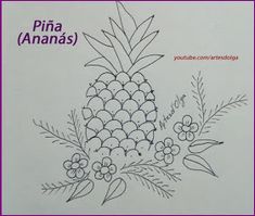 a pineapple with flowers and leaves drawn on it's back side is shown