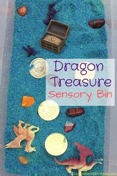 a plastic bag filled with lots of different types of things in it and the words dragon treasure