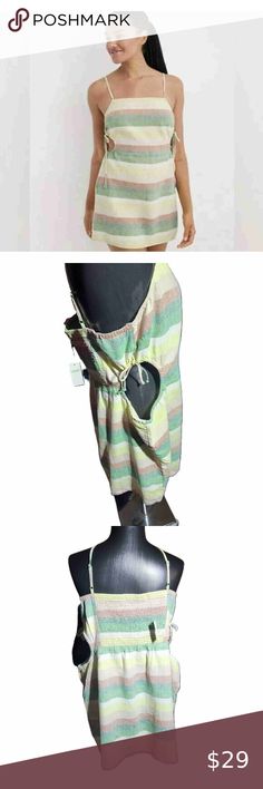 NWT Aerie Womens Green Striped Linen Blend Mini Dress Beach Cover Size XL Evening Cocktail Party, Spaghetti Strap Mini Dress, Dress Beach, Beach Covers, Cover Size, Striped Linen, Beach Dresses, Green Stripes, Stripes Pattern