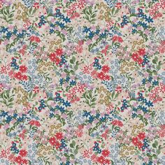 an image of a flowery pattern on a white background with red, blue and green flowers