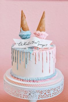 a cake with ice cream and icing on it that says, what's the song?