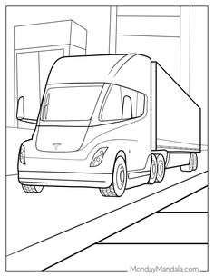 a drawing of a semi truck on the road