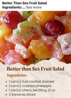 Fruit Salad With Cherry Pie Filling, Cool Whip Fruit Salad, Heavenly Recipes, Food Shelf, Fruit Salads, Bake Desserts