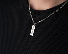 "Engraved Custom Necklace for Men - Customized Necklace - Custom Fathers Day Gift - Personalized Engraved Necklace ✦ Jewelry Details ✦ * Material: 925 Sterling Silver * Finish: Silver, Gold, Rose Gold, Solid Gold * 100% 10K , 14K Solid gold 10K Solid Gold (417) 14K Solid Gold (585) Necklace Size Pendant height 0.98 inch Pendant width 0.43inch Weight 9 grams ✦ Shipping Details ✦ * Standard Shipping * Processing time: 2-4 business days * Delivering time: 2-5 business days * Express Shipping Time : Engraved Necklace For Men, Mens Engraved Necklace, Mens Necklace Personalized, Groom Box, Customized Necklace, Black Beads Mangalsutra, Black Beads Mangalsutra Design, Bf Gifts, Jewelry Details