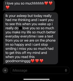 two texts written to each other with red hearts on them and the words i love you so much