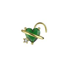 a green heart shaped brooch with an arrow