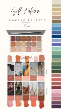 Are you a SOFT AUTUMN? Browse this list of colors curated to bring out your best festures! Add your faves to a custom magnetic compact. Autumn Makeup Palette, Soft Autumn Makeup, Soft Autumn Palette, List Of Colors, Muted Autumn, Soft Summer Palette, Autumn Makeup