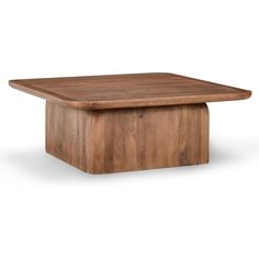 the square wooden table is made out of wood and has a thick, rectangular top