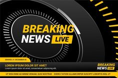 the breaking news live logo is displayed on a black and yellow background with white letters