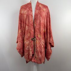 Free People ‘Shibori’ Tie Front Coral Kimono Has Side Pockets New With Tag Tie-dye Kimono With Kimono Sleeves For Festivals, Flowy Multicolor Printed Kimono, Vintage Multicolor Long Sleeve Kimono, Festival Tie-dye Kimono With Kimono Sleeves, Free People Tie Dye Kimono, Mock Neck Sweater Dress, Thermal Sweater, Wearable Art Clothing, Puff Sleeve Sweater