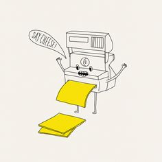 a drawing of a cartoon oven on top of a yellow towel